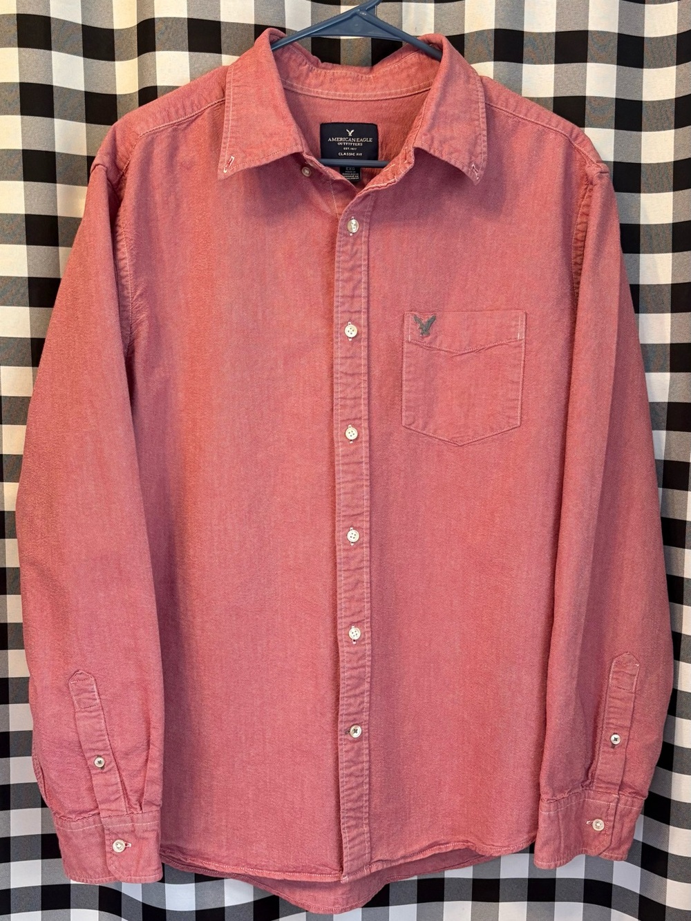 American Eagle Salmon Red Cotton Button Up Long Sleeve Classic Fit Shirt Size XL